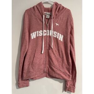Pink Victoria Secret University Wisconsin Badgers Full Zip Hoodie Womens Large